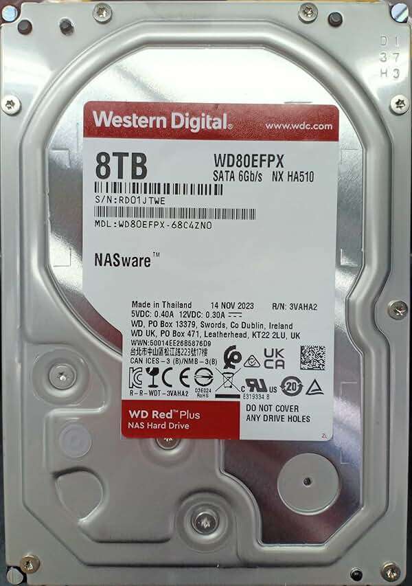 Western Digital 8TB WD Red Plus NAS Internal Hard Drive HDD - 5640 RPM, SATA 6 Gb/s, CMR, 256 MB Cache, 3.5" - WD80EFPX - Image 2