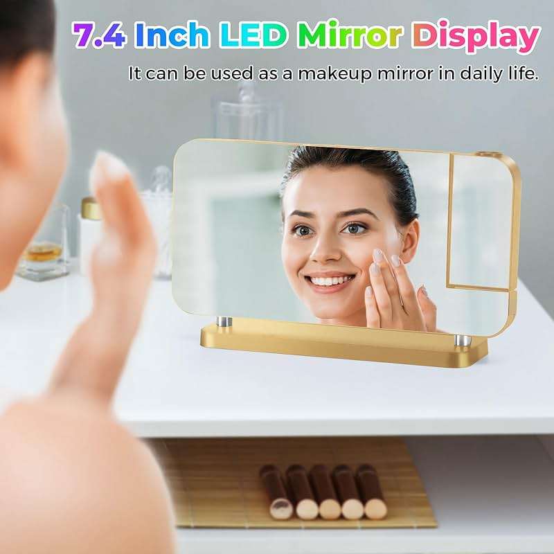 Poeroa Projection Alarm Clock for Bedroom,7.4" LED Mirror Digital Clock Large Display,with RGB Night Light,180° Rotatable Projector,USB C Port,Auto Dimmer, Loud Desk Clock for Heavy Sleeper - Gold - Image 7