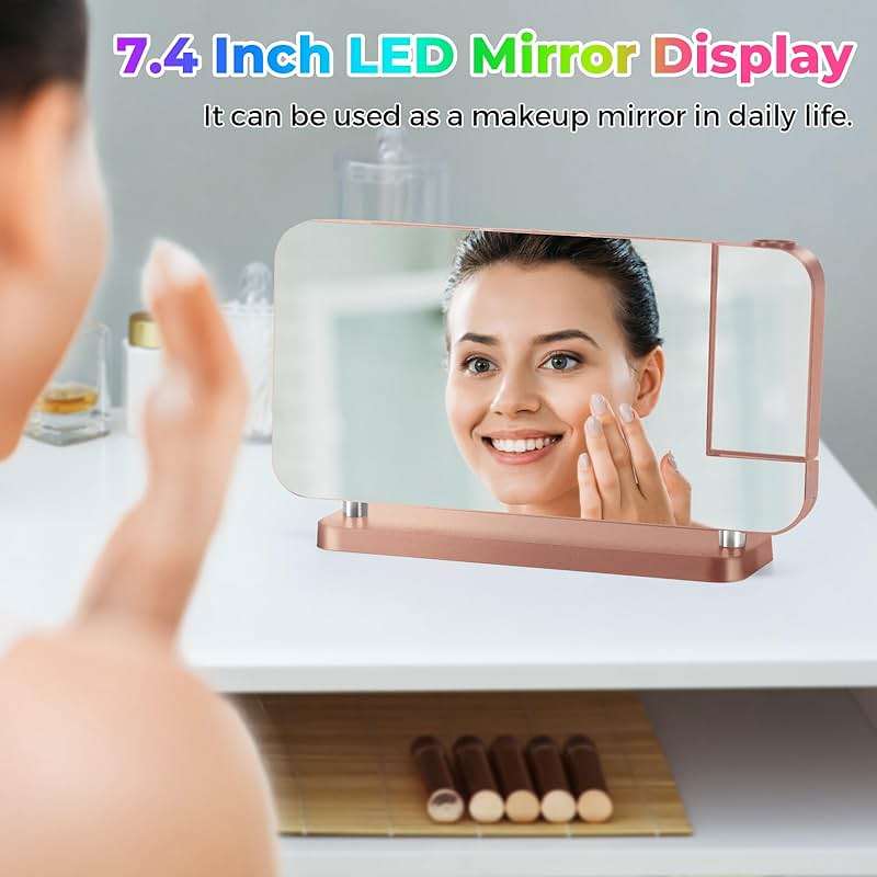 Poeroa Projector Clock,7.4 in Digital Alarm Clocks Projection on Ceiling Wall,with RGB Night Light,USB C Charging Port,Auto Dimming,LED Mirror Clock for Teen Girl Adults Bedroom Decor - Rose Gold - Image 7