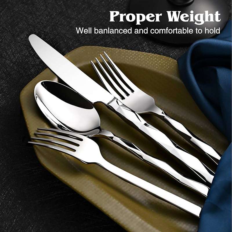 KINGSTONE Silverware Set, Luxury 20 Piece Flatware Set for 4, 18/10 Stainless Steel Cutlery Set with Diamond Cut Pattern for Kitchen, Home, Wedding, Party, Mirror Polished and Dishwasher Safe - Image 9