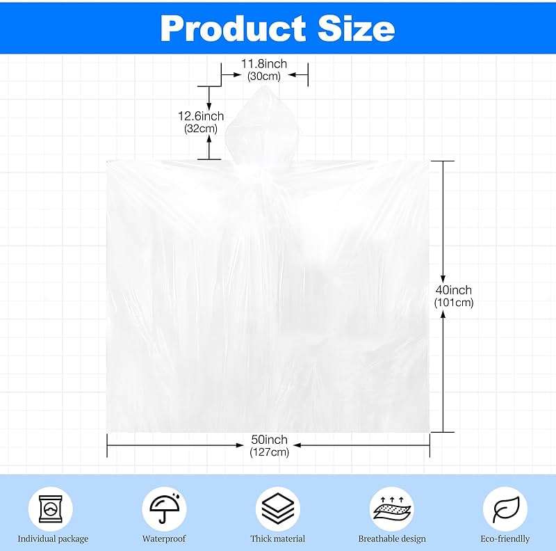 108 Pack Disposable Rain Ponchos for Adults Plastic Ponchos with Hood Raincoat Bulk for Men Women Camping Outdoor - Image 3
