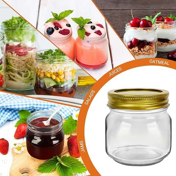 Betrome 8 oz Mason Jars, 30 Pack 240ml Glass Canning Jars with Regular Mouth Lids, Glass Storage Containers for Overnight Oats, Jam, Jelly, Honey, Beans, Spice, Wedding Party Favor, Shower Favor - Image 5