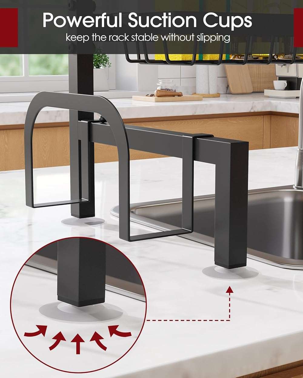 Sakugi Over The Sink Dish Drying Rack - Adjustable 2 Tier Large Capacity Stainless Steel Drainer with Cutlery & Utensil Holders, Kitchen Storage & Organization, 30"-33.9" L x 11" W x 21.5" H, Black - Image 5