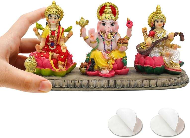 BangBangDa Hindu Ganesh Lakshmi Saraswati Statue - 3.9”H Indian God Lakshmi Ganesha Saraswati Idol Figurine Hindu Diwali Gifts Diwali Decoration Home Office Mandir Temple Pooja Item - Image 1