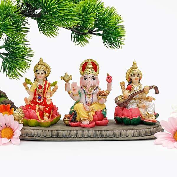 BangBangDa Hindu Ganesh Lakshmi Saraswati Statue - 3.9”H Indian God Lakshmi Ganesha Saraswati Idol Figurine Hindu Diwali Gifts Diwali Decoration Home Office Mandir Temple Pooja Item - Image 2