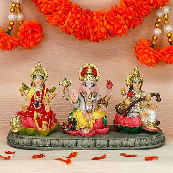 BangBangDa Hindu Ganesh Lakshmi Saraswati Statue - 3.9”H Indian God Lakshmi Ganesha Saraswati Idol Figurine Hindu Diwali Gifts Diwali Decoration Home Office Mandir Temple Pooja Item - Image 4