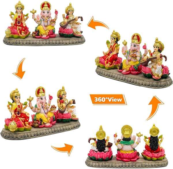 BangBangDa Hindu Ganesh Lakshmi Saraswati Statue - 3.9”H Indian God Lakshmi Ganesha Saraswati Idol Figurine Hindu Diwali Gifts Diwali Decoration Home Office Mandir Temple Pooja Item - Image 6