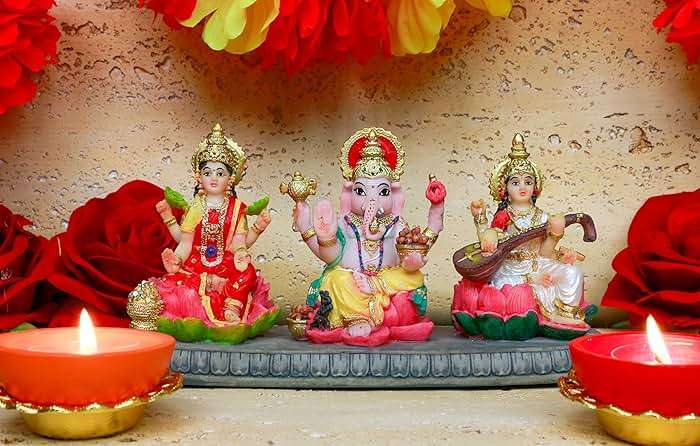 BangBangDa Hindu Ganesh Lakshmi Saraswati Statue - 3.9”H Indian God Lakshmi Ganesha Saraswati Idol Figurine Hindu Diwali Gifts Diwali Decoration Home Office Mandir Temple Pooja Item - Image 7