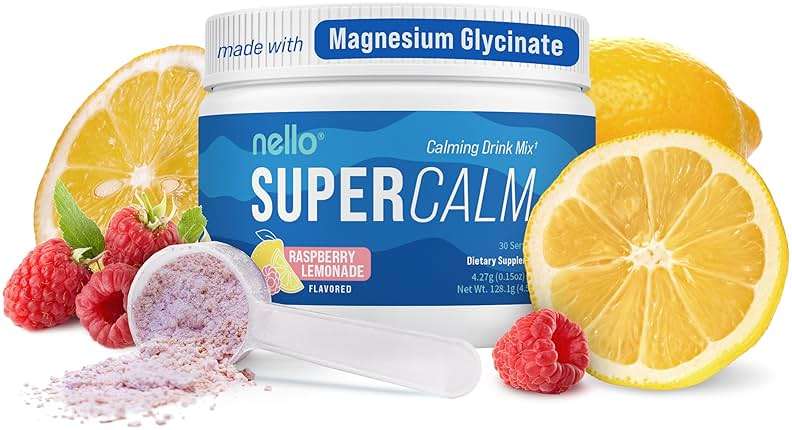 Nello Supercalm Powdered Drink Mix Tub, Cortisol Reducer*, Sleep Aid Supplement, L Theanine, Ksm-66 Ashwagandha, Magnesium Glycinate, Vitamin D 3, No Sugar, Non GMO, 30 Ct, Raspberry Lemonade - Image 1