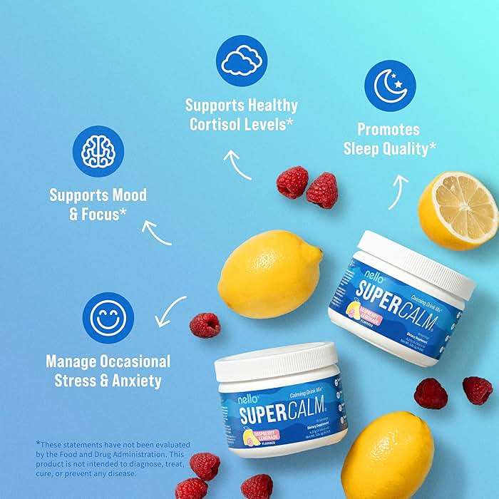 Nello Supercalm Powdered Drink Mix Tub, Cortisol Reducer*, Sleep Aid Supplement, L Theanine, Ksm-66 Ashwagandha, Magnesium Glycinate, Vitamin D 3, No Sugar, Non GMO, 30 Ct, Raspberry Lemonade - Image 3