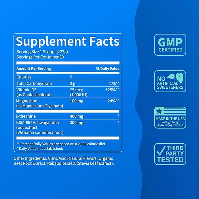 Nello Supercalm Powdered Drink Mix Tub, Cortisol Reducer*, Sleep Aid Supplement, L Theanine, Ksm-66 Ashwagandha, Magnesium Glycinate, Vitamin D 3, No Sugar, Non GMO, 30 Ct, Raspberry Lemonade - Image 4