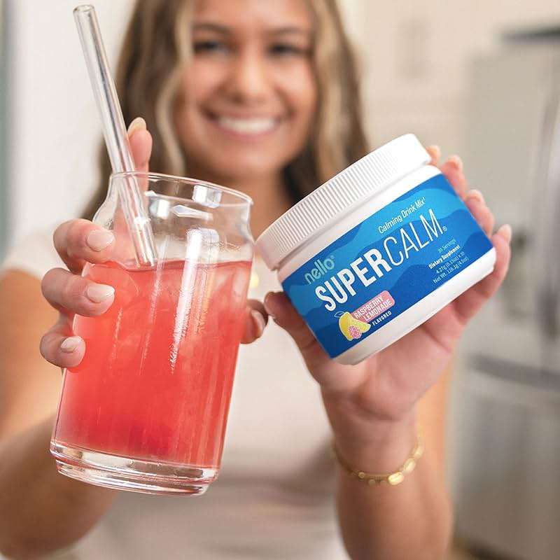 Nello Supercalm Powdered Drink Mix Tub, Cortisol Reducer*, Sleep Aid Supplement, L Theanine, Ksm-66 Ashwagandha, Magnesium Glycinate, Vitamin D 3, No Sugar, Non GMO, 30 Ct, Raspberry Lemonade - Image 6