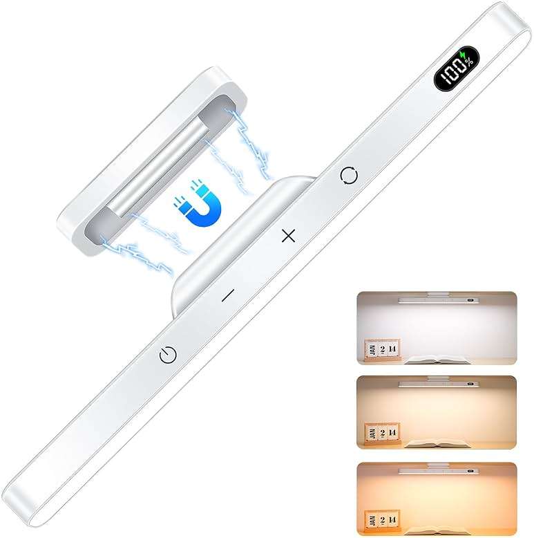 Ferswe 5W Rechargeable Light Bar - Touch Control 3-Color Adjustable, 120 LED Mirror Light with Magnetic Base, Battery Powered Stick-on Lamp for Cabinet, Closet, Kitchen, Bedroom, Bathroom, Wall - Image 1