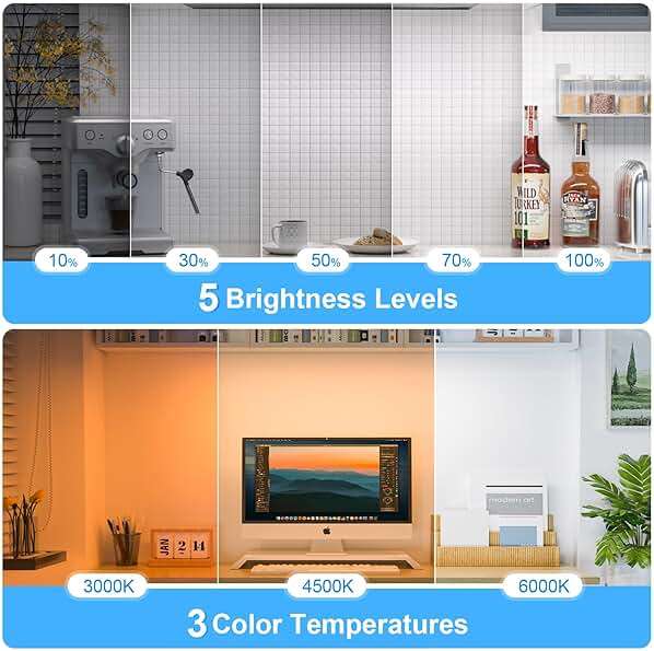 Ferswe 5W Rechargeable Light Bar - Touch Control 3-Color Adjustable, 120 LED Mirror Light with Magnetic Base, Battery Powered Stick-on Lamp for Cabinet, Closet, Kitchen, Bedroom, Bathroom, Wall - Image 3