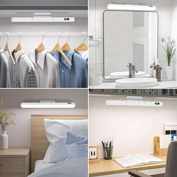 Ferswe 5W Rechargeable Light Bar - Touch Control 3-Color Adjustable, 120 LED Mirror Light with Magnetic Base, Battery Powered Stick-on Lamp for Cabinet, Closet, Kitchen, Bedroom, Bathroom, Wall - Image 4
