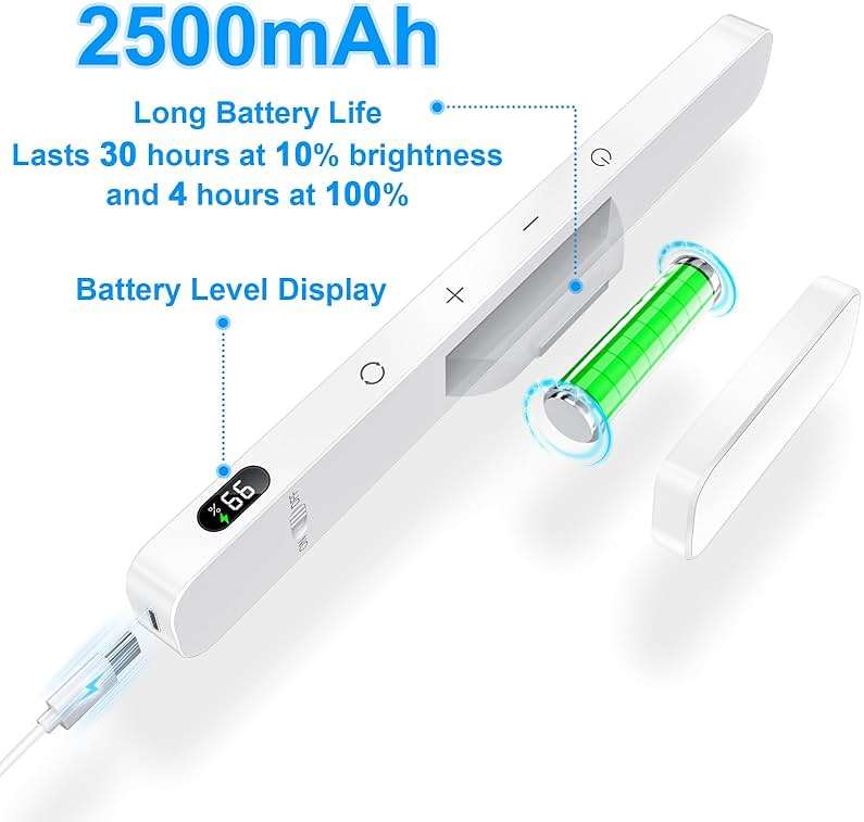 Ferswe 5W Rechargeable Light Bar - Touch Control 3-Color Adjustable, 120 LED Mirror Light with Magnetic Base, Battery Powered Stick-on Lamp for Cabinet, Closet, Kitchen, Bedroom, Bathroom, Wall - Image 5