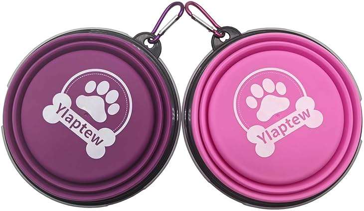 Medium Collapsible Dog Bowl 23oz,2 Pack Portable and Foldable Pet Travel Bowls with 2 Carabiners & Lids for Dogs Cats and Small Animals (Purple+Pink, 650ml) - Image 2