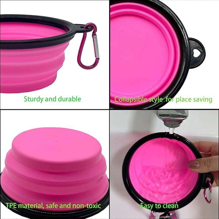 Medium Collapsible Dog Bowl 23oz,2 Pack Portable and Foldable Pet Travel Bowls with 2 Carabiners & Lids for Dogs Cats and Small Animals (Purple+Pink, 650ml) - Image 5