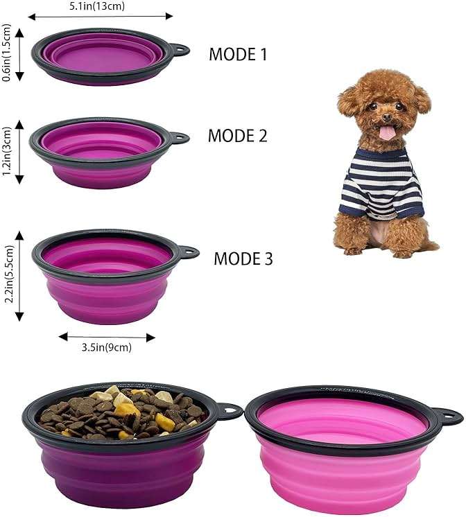 Medium Collapsible Dog Bowl 23oz,2 Pack Portable and Foldable Pet Travel Bowls with 2 Carabiners & Lids for Dogs Cats and Small Animals (Purple+Pink, 650ml) - Image 6