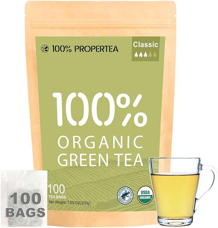 100% Propertea Organic Green Tea Bags,100 Count Eco-Friendly Tea Bags,Hot or Iced,Unsweetened,Low Caffeine, Rich in Antioxidants, Resealable Pouch,Classic Taste - Image 1