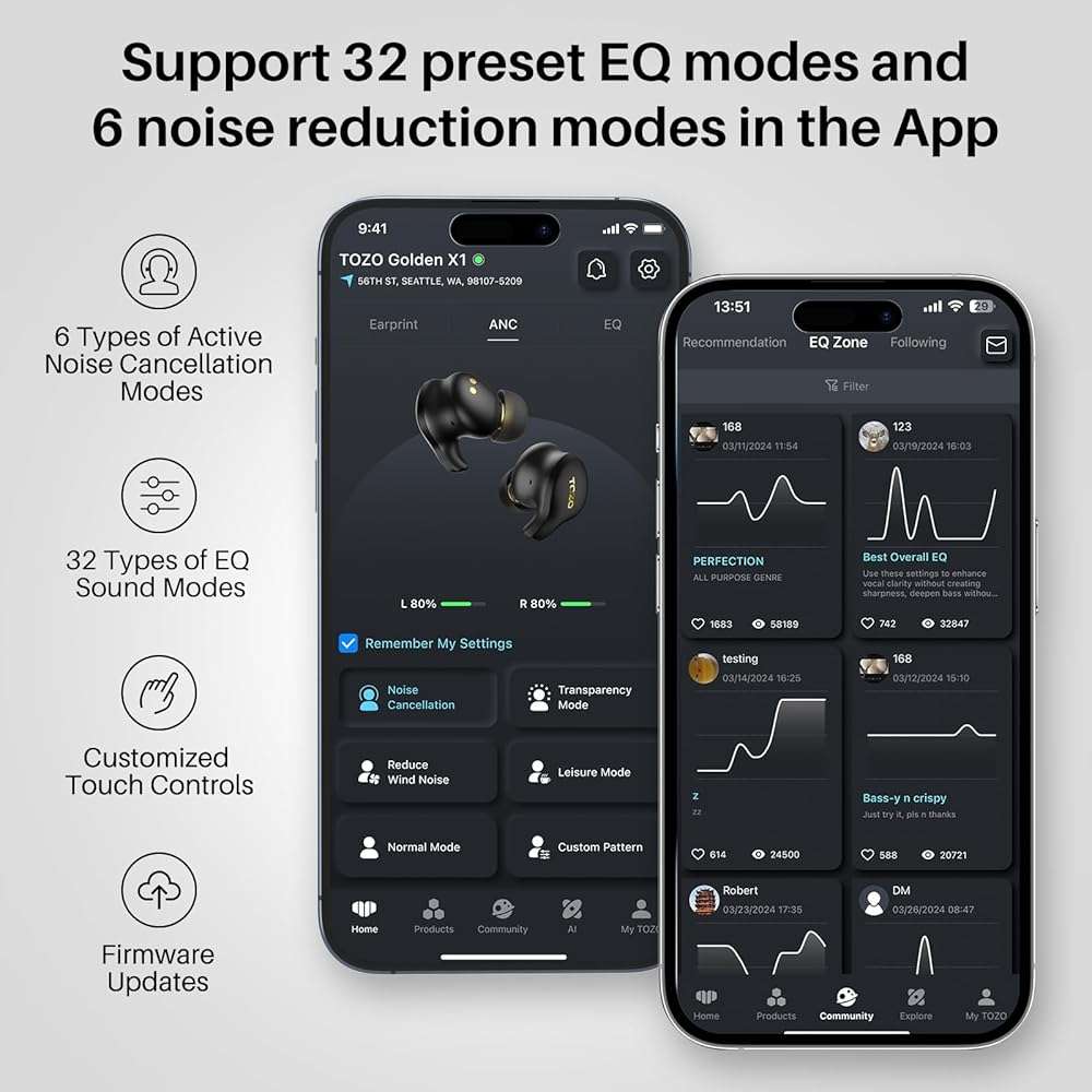 TOZO Golden X1 Wireless Earbuds Balanced Armature Driver and Hybrid Dynamic Driver, Bluetooth Headphones OrigX Pro, LDAC & Hi-Res Audio Wireless, Noise Cancellation Headset Galaxy Blue/Black - Image 4