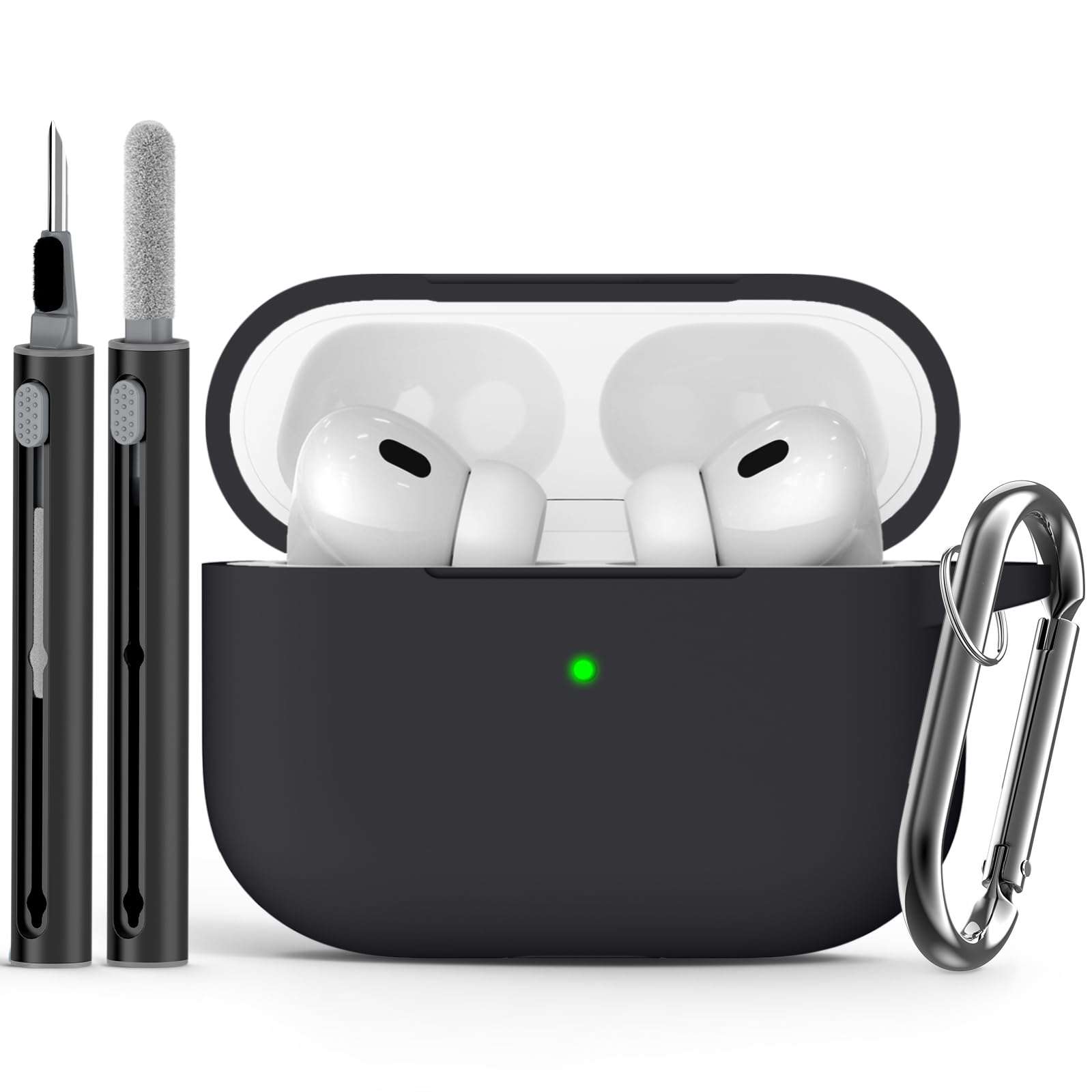Ljusmicker for AirPods Pro Case Cover with Cleaner Kit,Soft Silicone Protective Cover for Apple AirPod Pro 2nd/1st Generation Case for Women Men,AirPods Pro 2/Pro Case Accessories with Keychain-Black | Cleaner Kit - Image 1
