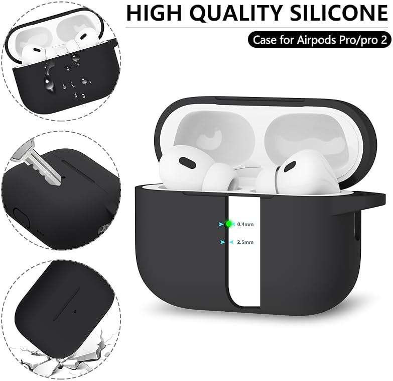 Ljusmicker for AirPods Pro Case Cover with Cleaner Kit,Soft Silicone Protective Cover for Apple AirPod Pro 2nd/1st Generation Case for Women Men,AirPods Pro 2/Pro Case Accessories with Keychain-Black | Cleaner Kit - Image 4
