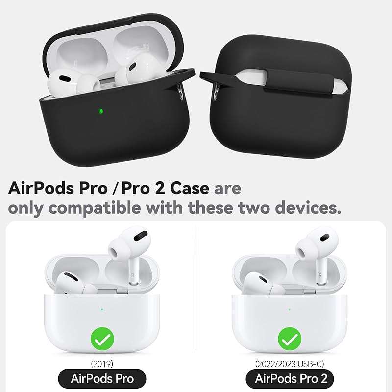 Ljusmicker for AirPods Pro Case Cover with Cleaner Kit,Soft Silicone Protective Cover for Apple AirPod Pro 2nd/1st Generation Case for Women Men,AirPods Pro 2/Pro Case Accessories with Keychain-Black | Cleaner Kit - Image 7