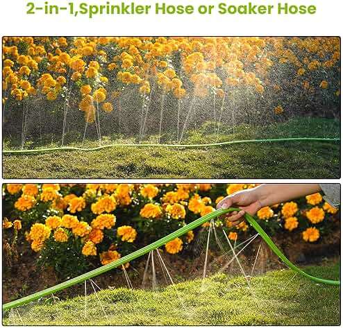 Sprinkler Soaker Hose 50FT with Holes, Garden Watering Hose with Stakes, Drip Hose Sprinkler, Efficient Saving Water for Lawn Garden and Yard, Leakproof - Image 4