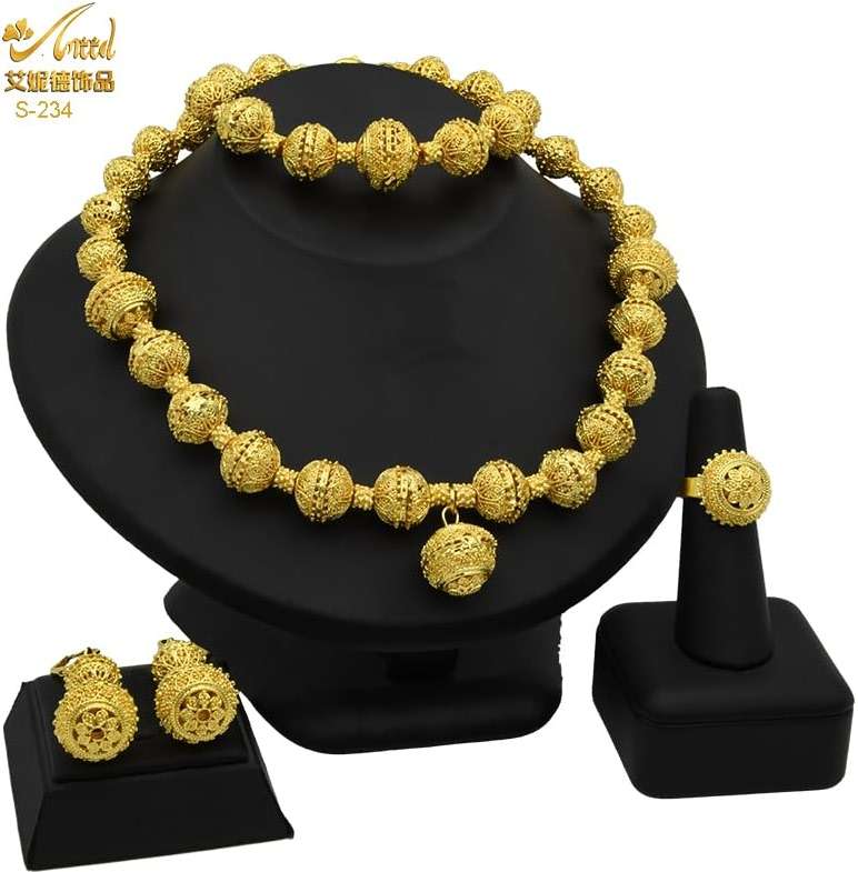 Dubai African Gold Jewelry Set For Women 24k Gold Plated Bride Necklace Bracelet Earrings Rings Sets Indian Wedding Jewelery Set Gift - Image 2