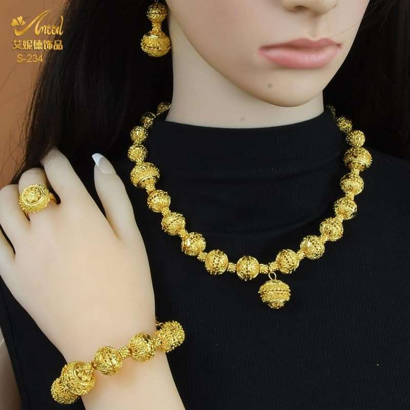 Dubai African Gold Jewelry Set For Women 24k Gold Plated Bride Necklace Bracelet Earrings Rings Sets Indian Wedding Jewelery Set Gift - Image 3