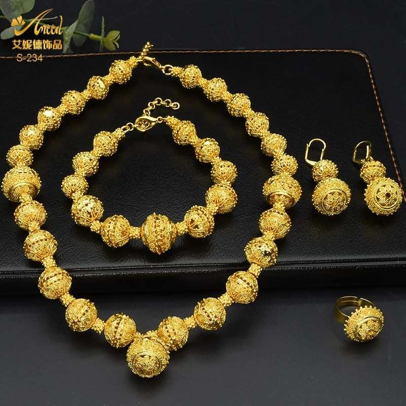 Dubai African Gold Jewelry Set For Women 24k Gold Plated Bride Necklace Bracelet Earrings Rings Sets Indian Wedding Jewelery Set Gift - Image 4