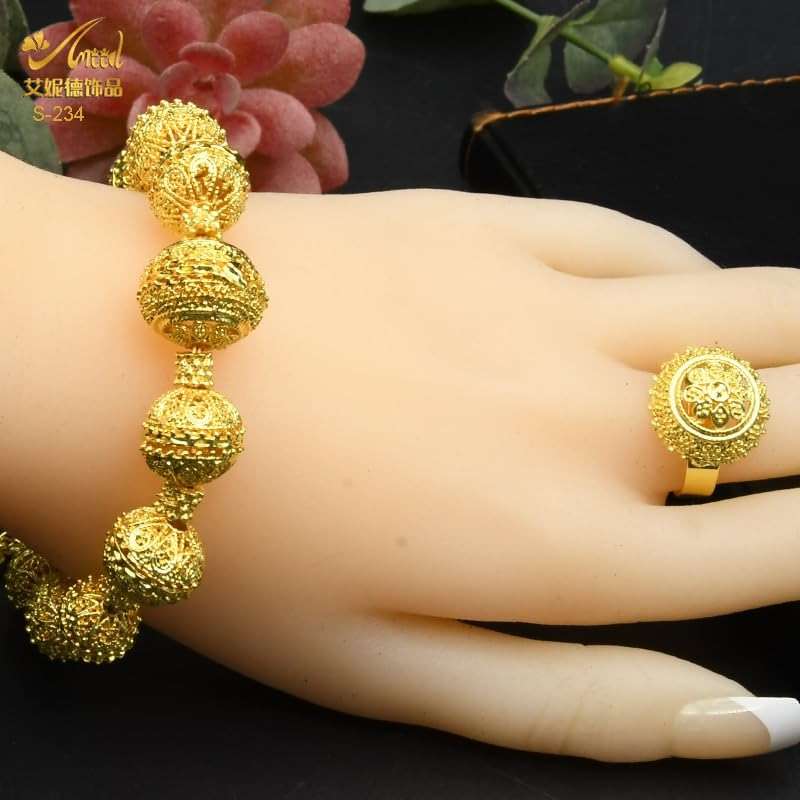 Dubai African Gold Jewelry Set For Women 24k Gold Plated Bride Necklace Bracelet Earrings Rings Sets Indian Wedding Jewelery Set Gift - Image 5