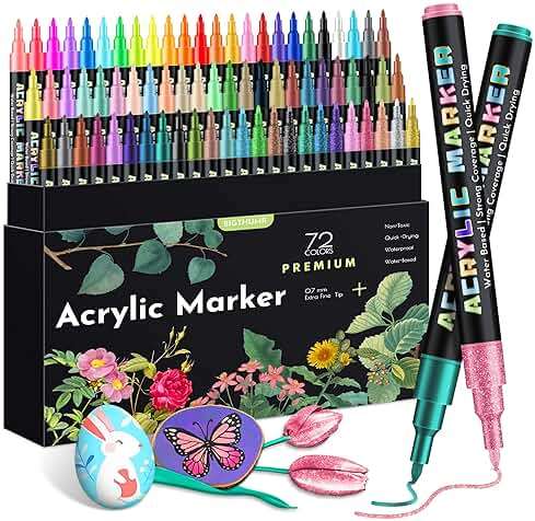 BIGTHUMB 72 Colors Acrylic Paint Pens Markers, Extra Fine Tip Acrylic Paint Markers for Rock Painting, Ceramic, Wood, Plastic, Canvas, Glass, Card Making, DIY Crafts & Art Supplies - Image 1