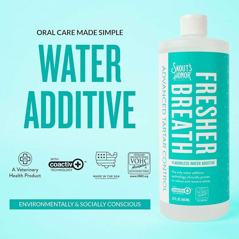 SKOUT'S HONOR Fresher Breath Water Additive, Fresh and Flavorless - VOHC Accepted for Tartar Control, Freshens Breath Fast, No Brushing Required, Great for Both Cats and Dogs, 32 oz - Image 2