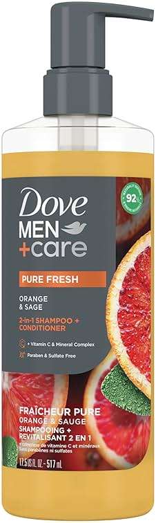 DOVE MEN + CARE 2-in-1 Shampoo + Conditioner Pure Fresh Orange & Sage for Strong, Healthy-Looking Hair, with Vitamin C & Mineral Complex, 17.5 oz - Image 1