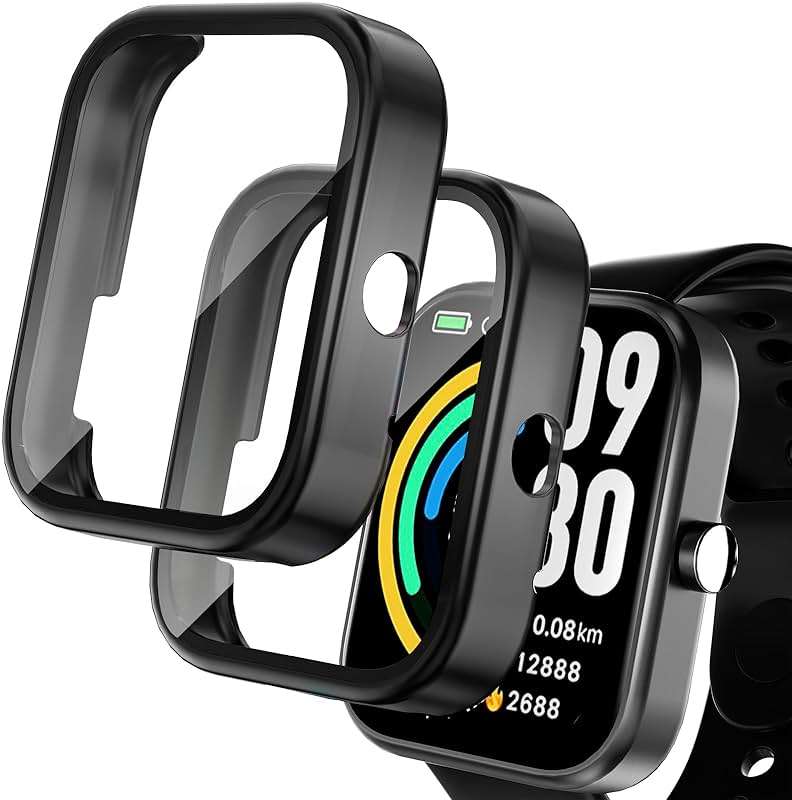 Polyjoy 2 Pack Protective Case Compatible with TOZO S3 Smart Watch - Hard PC Bumper Cover Built-in Tempered Glass Screen Protector - Not for TOZO S2/S4 - Black*2 - Image 1