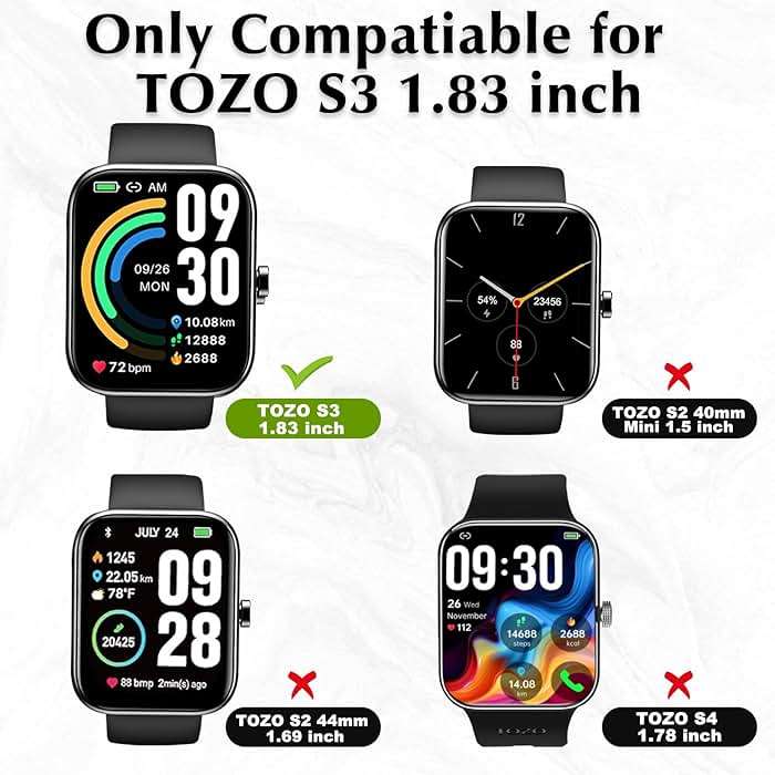 Polyjoy 2 Pack Protective Case Compatible with TOZO S3 Smart Watch - Hard PC Bumper Cover Built-in Tempered Glass Screen Protector - Not for TOZO S2/S4 - Black*2 - Image 2