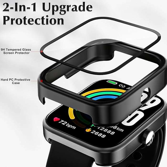 Polyjoy 2 Pack Protective Case Compatible with TOZO S3 Smart Watch - Hard PC Bumper Cover Built-in Tempered Glass Screen Protector - Not for TOZO S2/S4 - Black*2 - Image 3