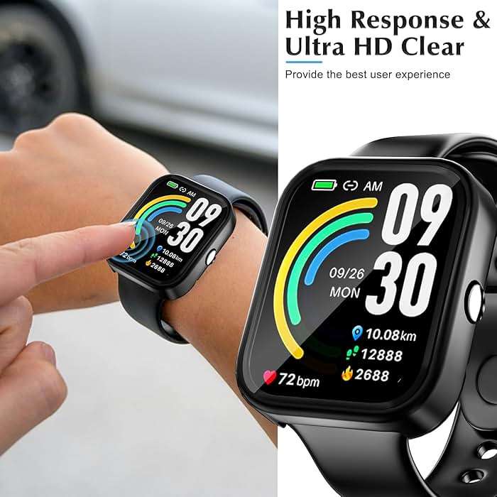 Polyjoy 2 Pack Protective Case Compatible with TOZO S3 Smart Watch - Hard PC Bumper Cover Built-in Tempered Glass Screen Protector - Not for TOZO S2/S4 - Black*2 - Image 4