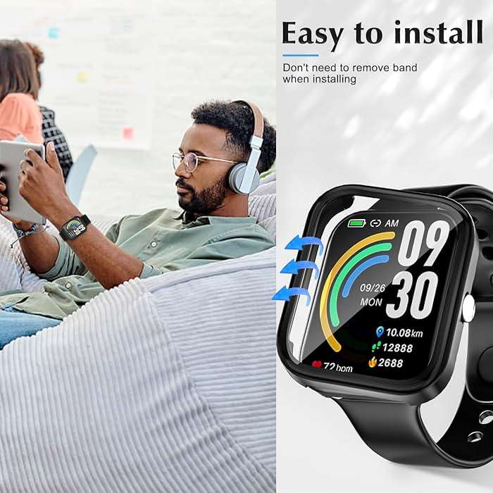 Polyjoy 2 Pack Protective Case Compatible with TOZO S3 Smart Watch - Hard PC Bumper Cover Built-in Tempered Glass Screen Protector - Not for TOZO S2/S4 - Black*2 - Image 6