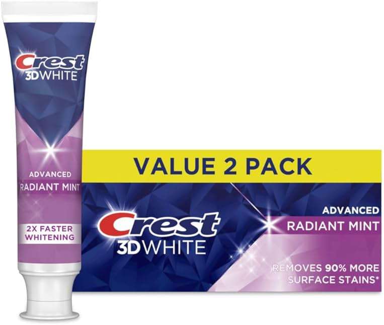 Crest 3D White Advanced Teeth Whitening Toothpaste, Radiant Mint, 3.3 oz, Pack of 2 - Image 1