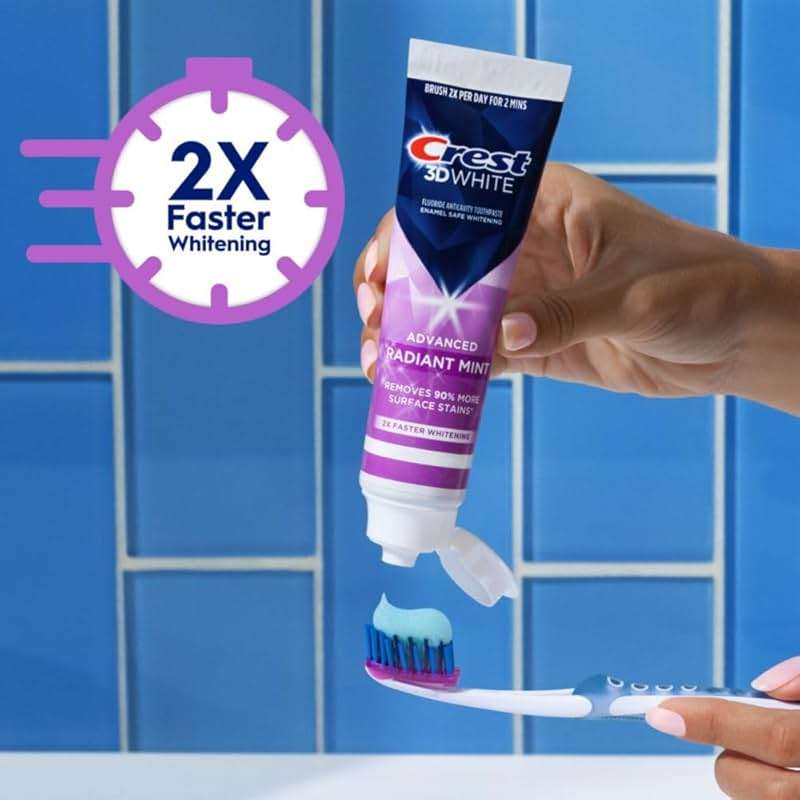 Crest 3D White Advanced Teeth Whitening Toothpaste, Radiant Mint, 3.3 oz, Pack of 2 - Image 5
