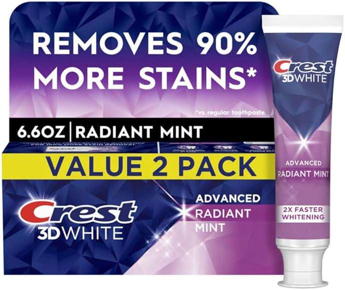 Crest 3D White Advanced Teeth Whitening Toothpaste, Radiant Mint, 3.3 oz, Pack of 2 - Image 7