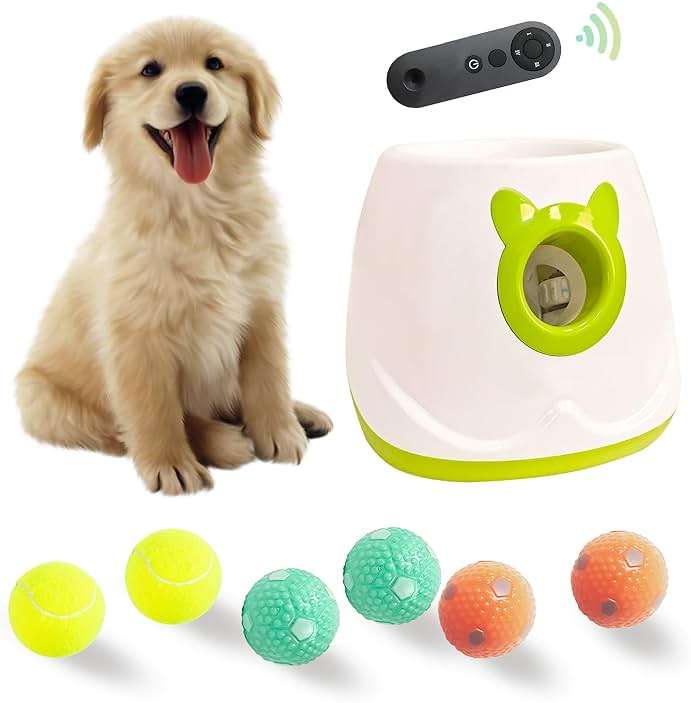 BESTHLS Automatic Dog Ball Launcher Interactive Tennis Ball Thrower Machine for Small Medium Dogs Fetching Distance 10-30ft (White2, Remote Included) - Image 1