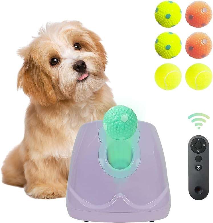 MKSY Dog Ball Throwing Machine Automatic for Small to Medium Sized Dogs, Dog Interactive Toy Pet Ball Launcher with Balls (Purple with Remote Control) - Image 1