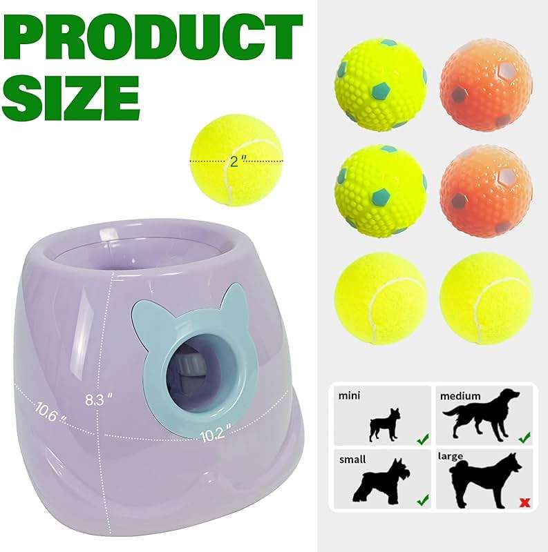 MKSY Dog Ball Throwing Machine Automatic for Small to Medium Sized Dogs, Dog Interactive Toy Pet Ball Launcher with Balls (Purple with Remote Control) - Image 2