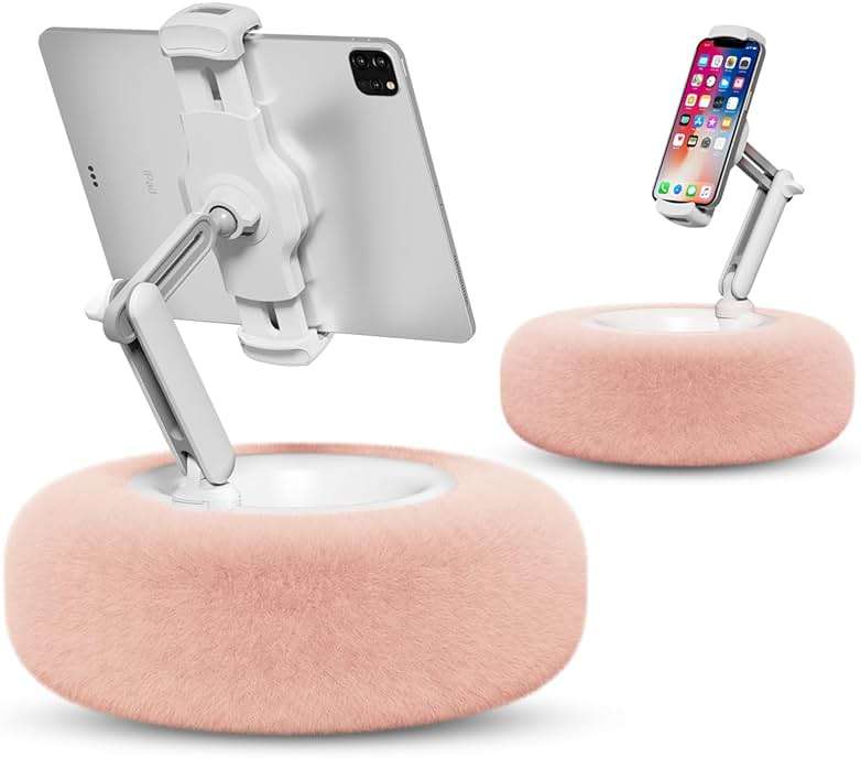 Viozon Tablet Stand Pillow, Compatible with 4.7"-13" Phone/Tablet, iPad, iPhone, Samsung, Google, Kindle, 360°Adjustable Phone Holder for Bed with Soft Plush Fabric, and Detachable Bowl, Pink - Image 1