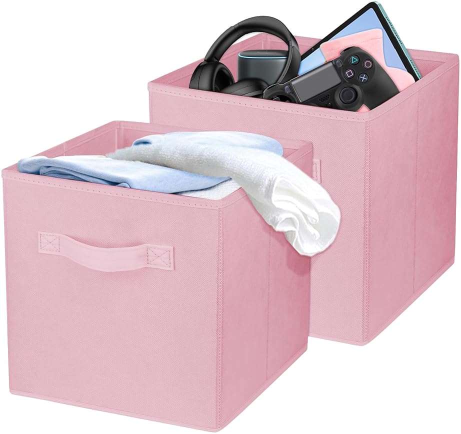 Zuihug 2 Pcs Storage Cubes, 10.5 Inch Collapsible Storage Bins, Fabric Foldable Bins for Organization, Durable Storage Bins for Closet, Shelves, Offices (Pink) - Image 1