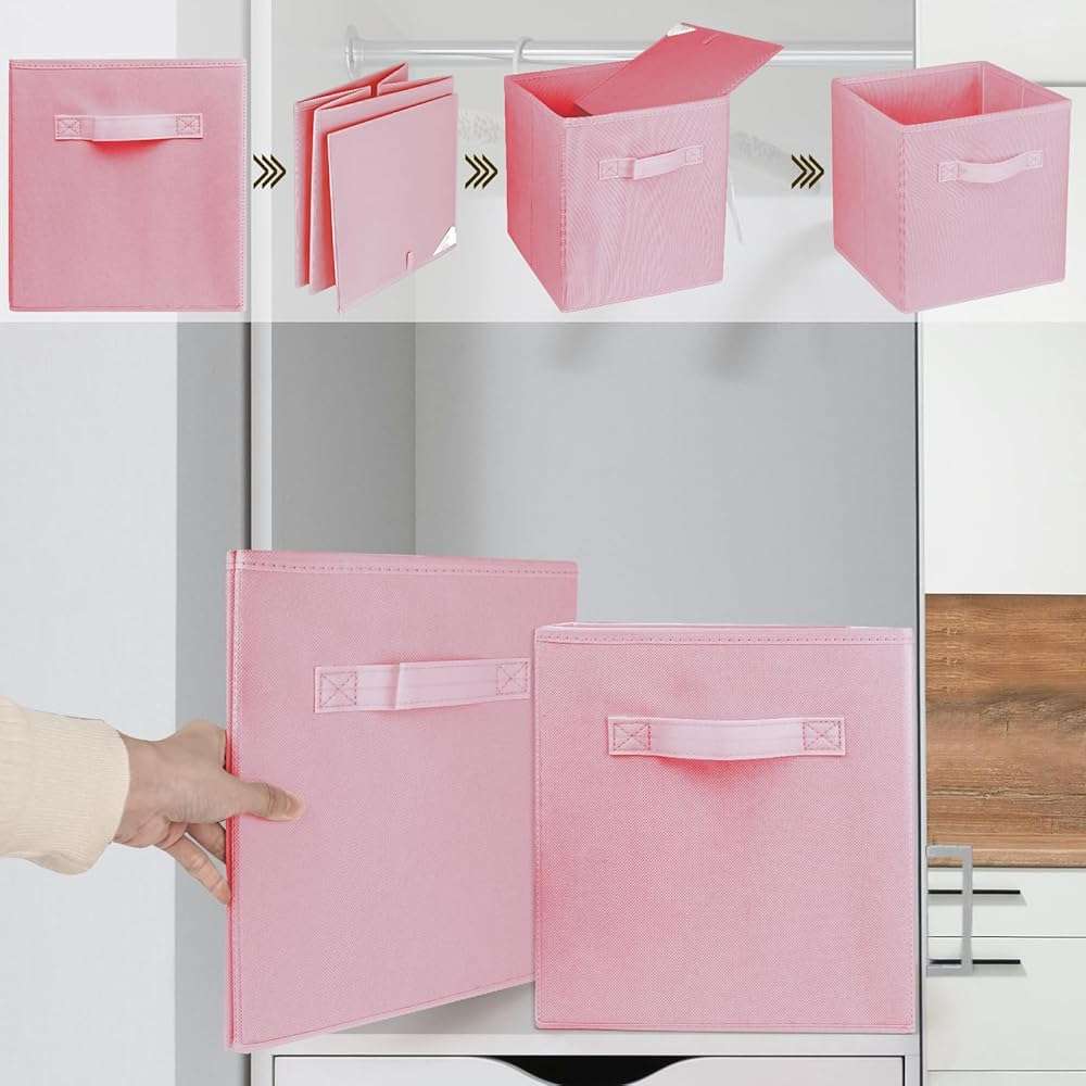 Zuihug 2 Pcs Storage Cubes, 10.5 Inch Collapsible Storage Bins, Fabric Foldable Bins for Organization, Durable Storage Bins for Closet, Shelves, Offices (Pink) - Image 4